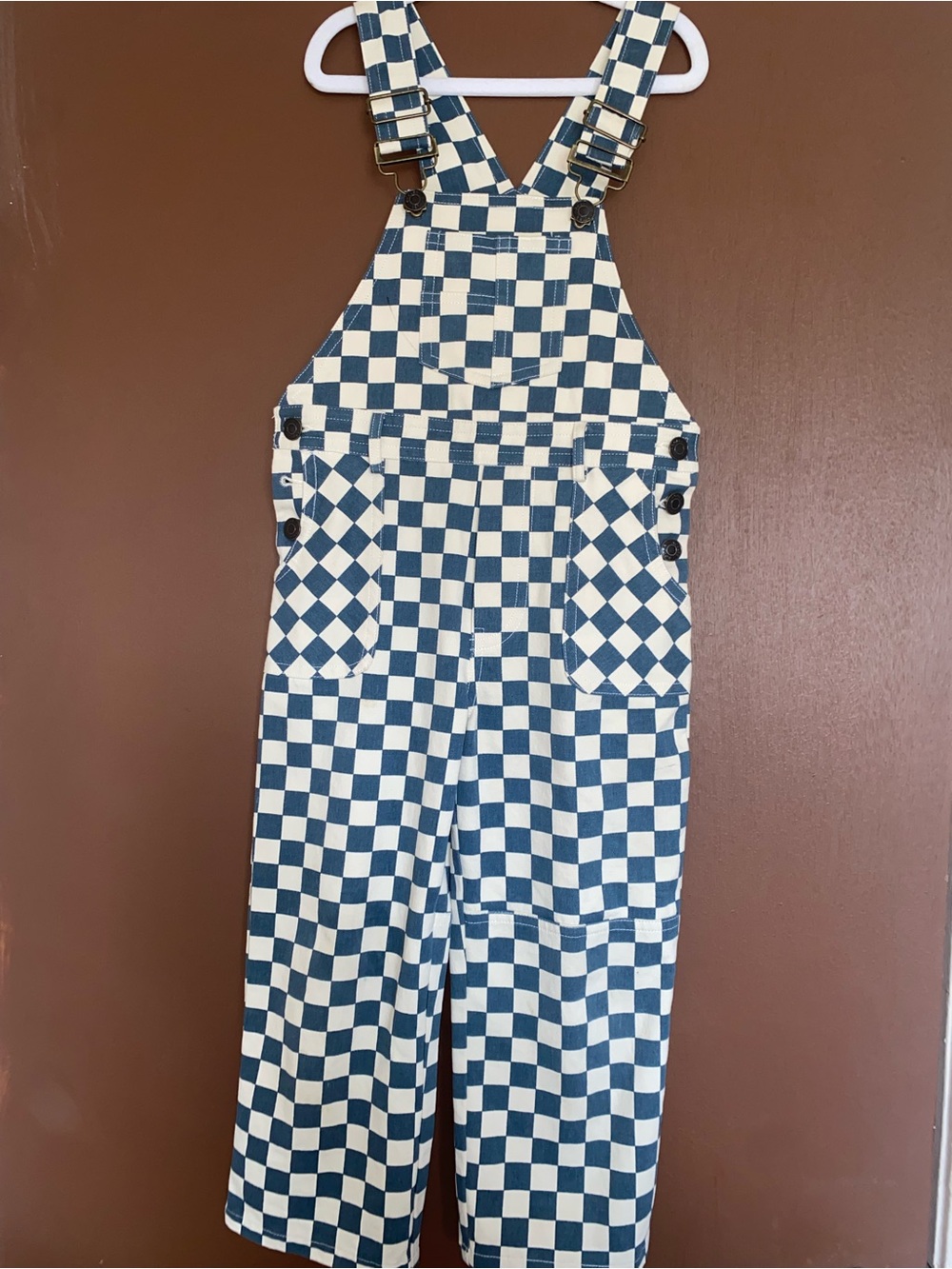 Roolee Blue and White Checkerboard Kids Overalls